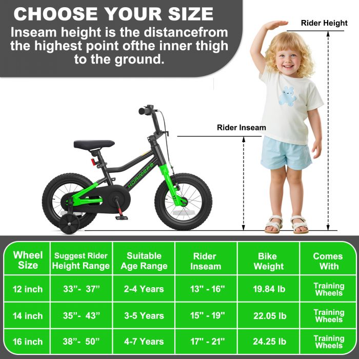 KORIMEFA Kids Bike for 2-8 Years Old, 12 14 16 Inch Coaster Brake Bicycle with Removable Training Wheels